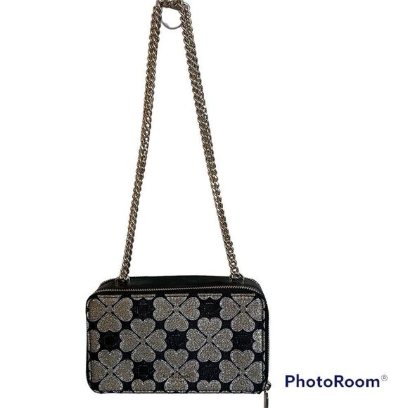 Kate Spade Odette Jacquard Chain Crossbody Bag Purse Double Zip Glitter Logo - Picture 4 of 12